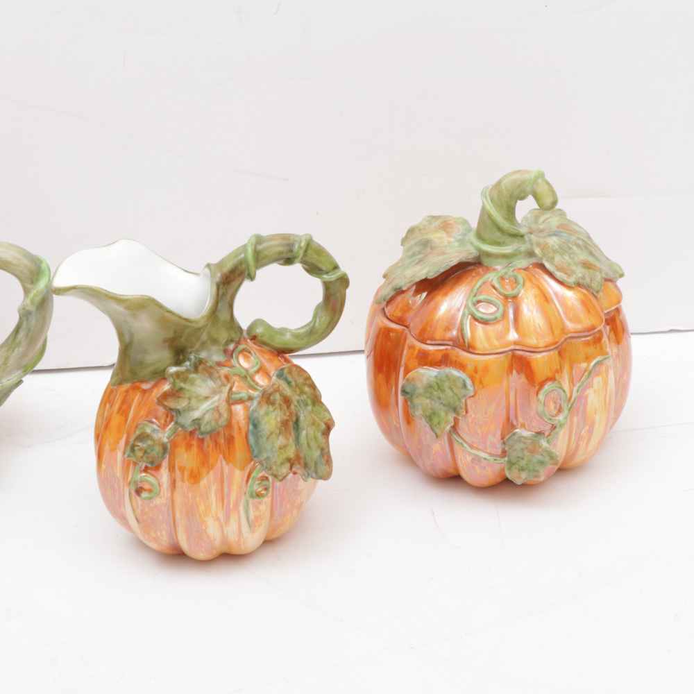 Hand-Painted Porcelain Pumpkin Lustreware Tea Set