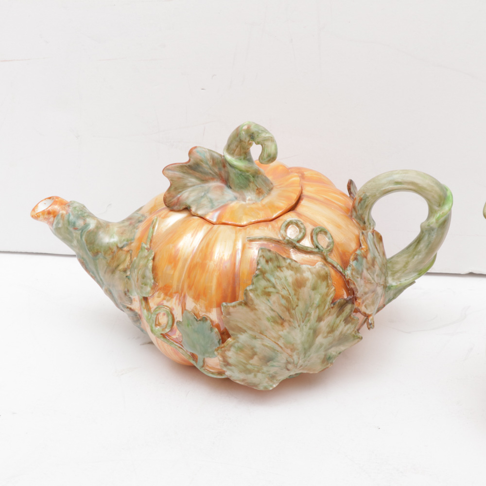 Hand-Painted Porcelain Pumpkin Lustreware Tea Set