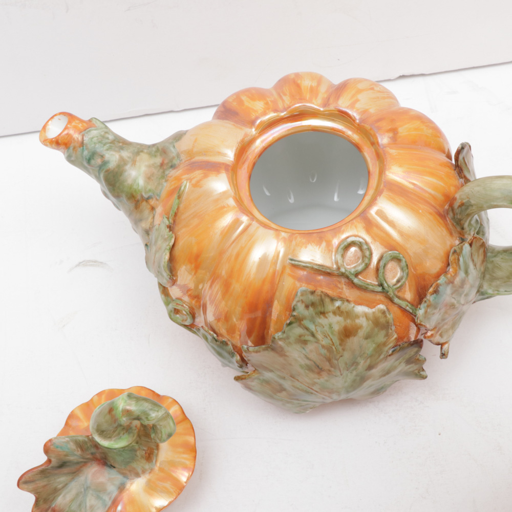 Hand-Painted Porcelain Pumpkin Lustreware Tea Set