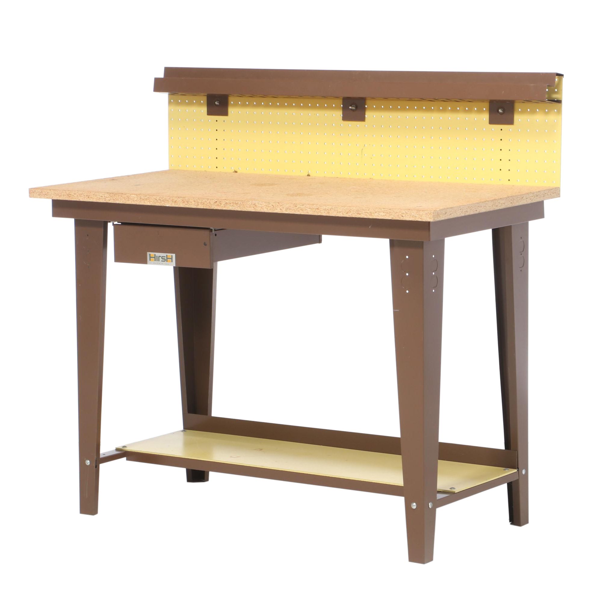 Hirsh Metal and Wood Work Bench with Storage Drawer and Pegboard Back Splash