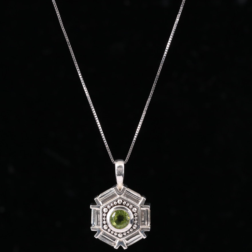 Sterling Silver Peridot and White Topaz Pendant Necklace