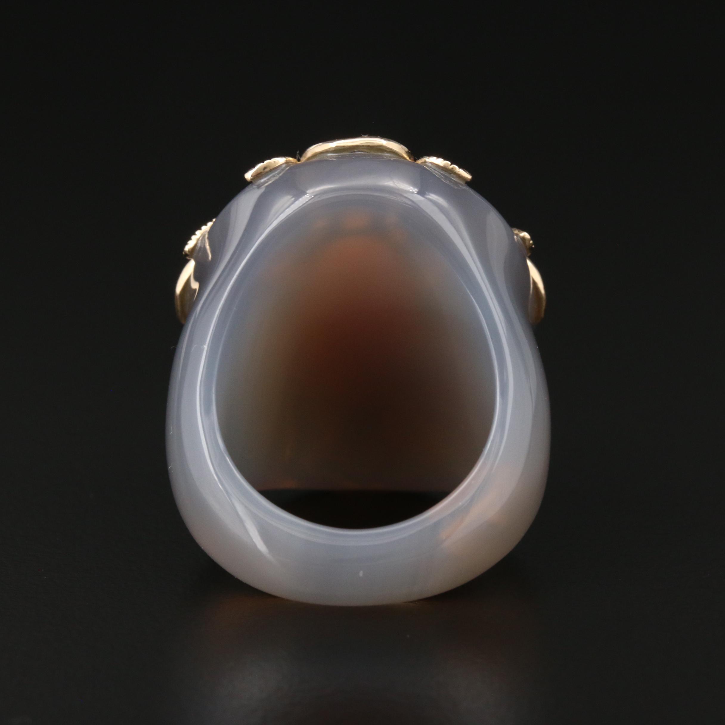 Carved Agate Ring with Pink Opal, Diamond and 14K Yellow Gold Accents