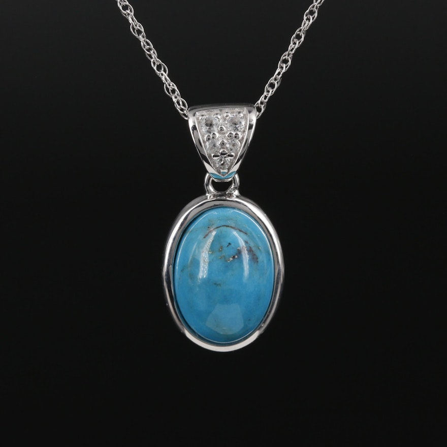 Sterling Silver Turquoise and White Topaz Pendant Necklace