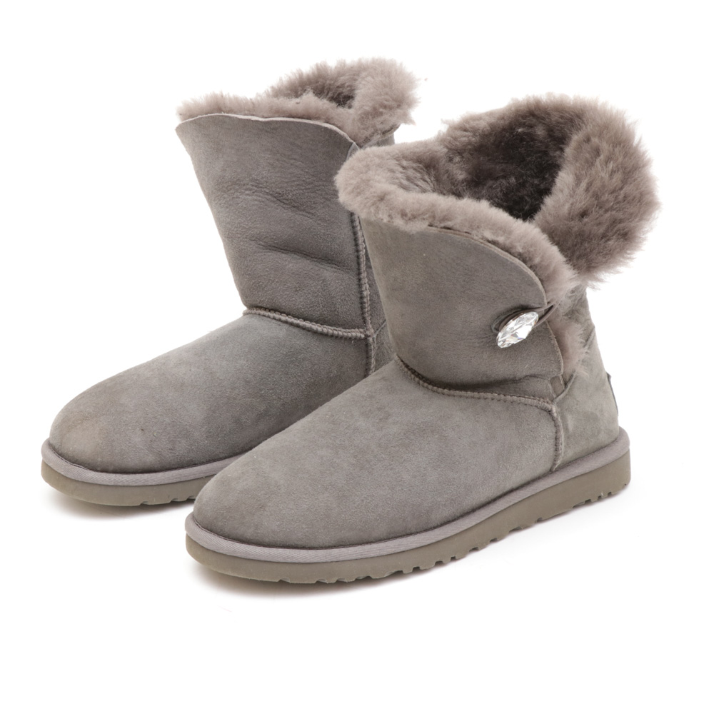 Ugg Bailey Button Bling Sheepskin Boots in Grey with Swarovski® Crystal Button