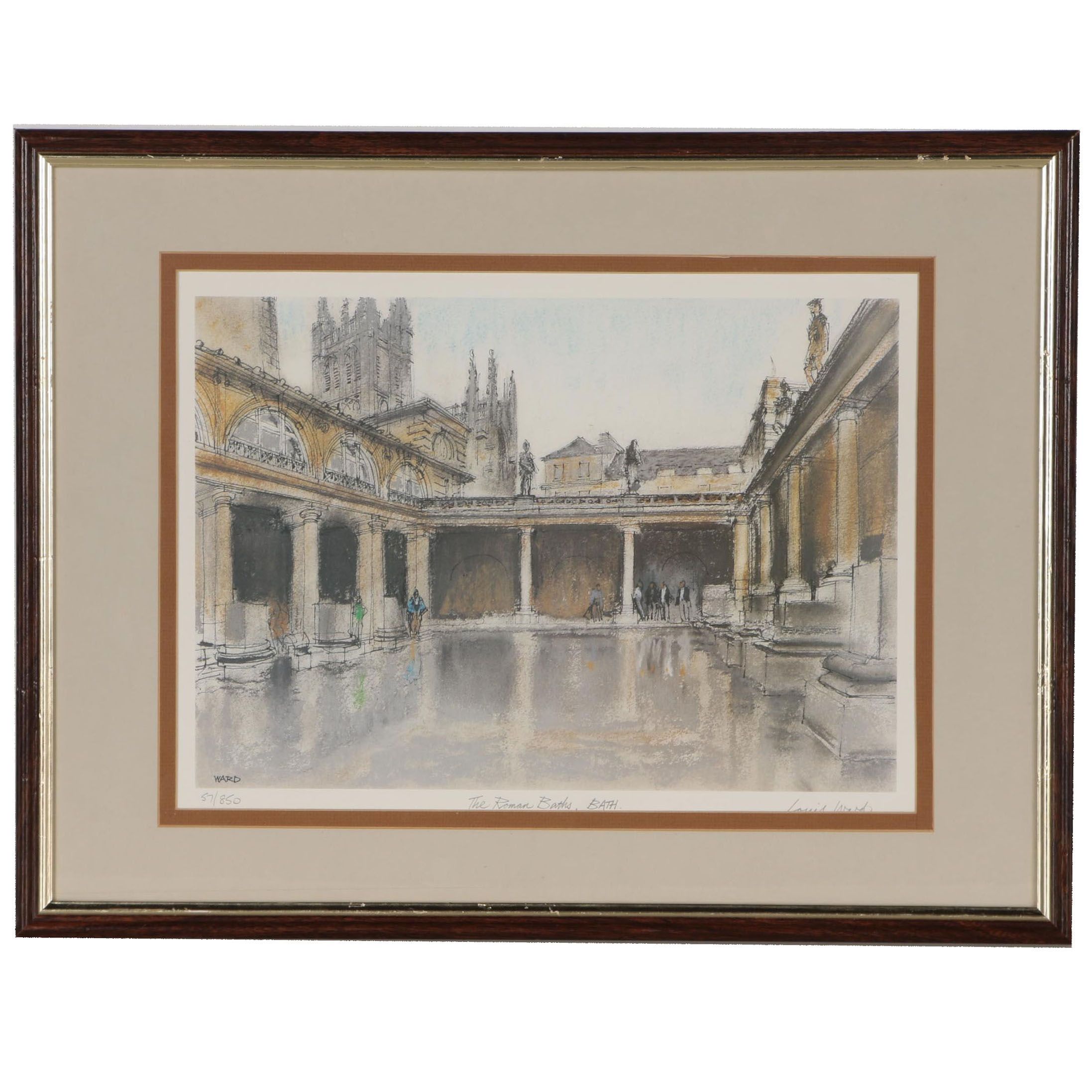 Louis Ward Offset Lithograph "The Roman Baths, Bath"