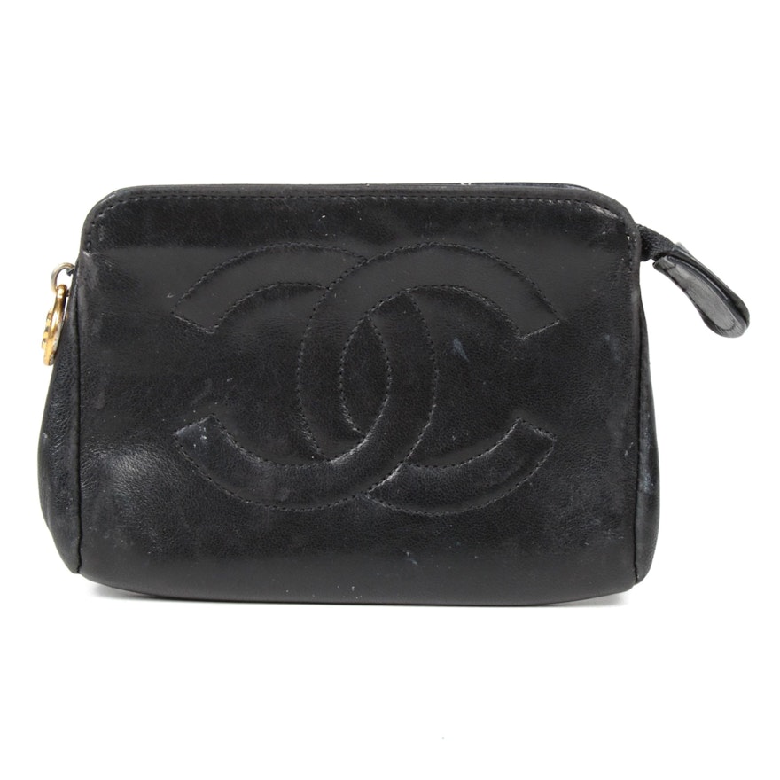 Chanel CC Black Lambskin Leather Coin Purse