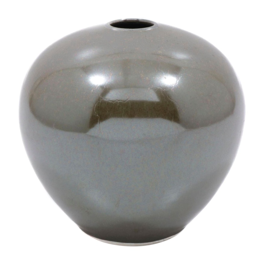 Crackle-Glazed Thrown Earthenware Weed Vase