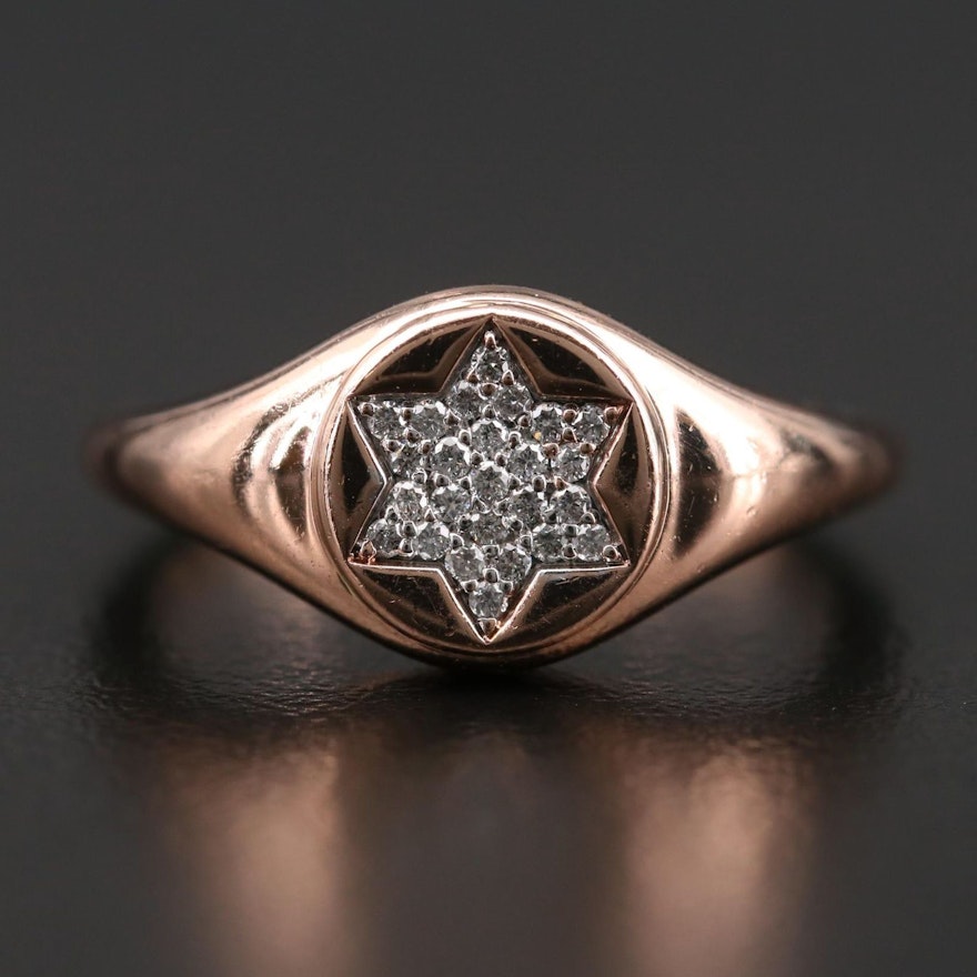 14K Rose Gold Pavé Diamond Star of David Ring