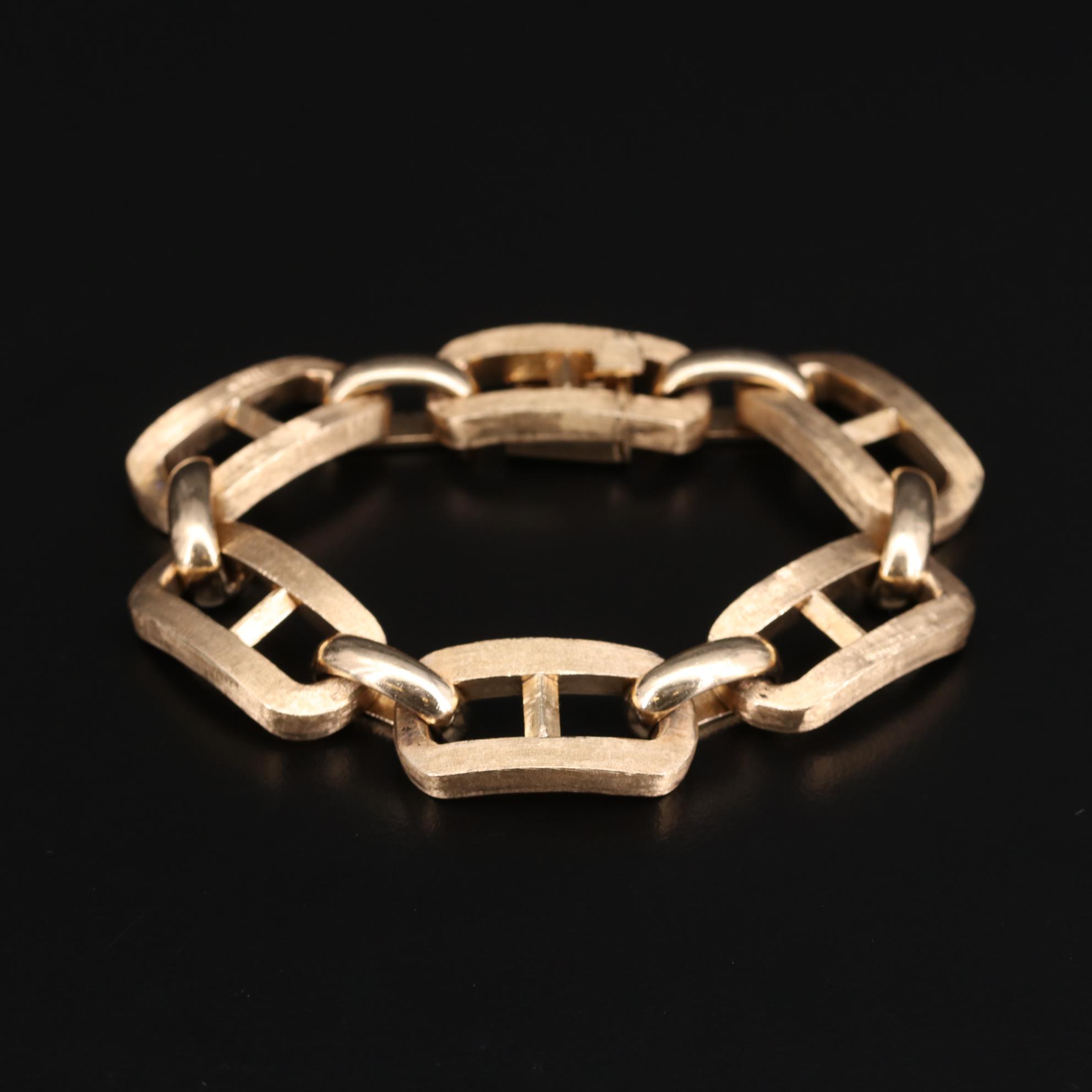 Zelman and Friedman 14K Gold Fancy Link Bracelet with Florentine Finish