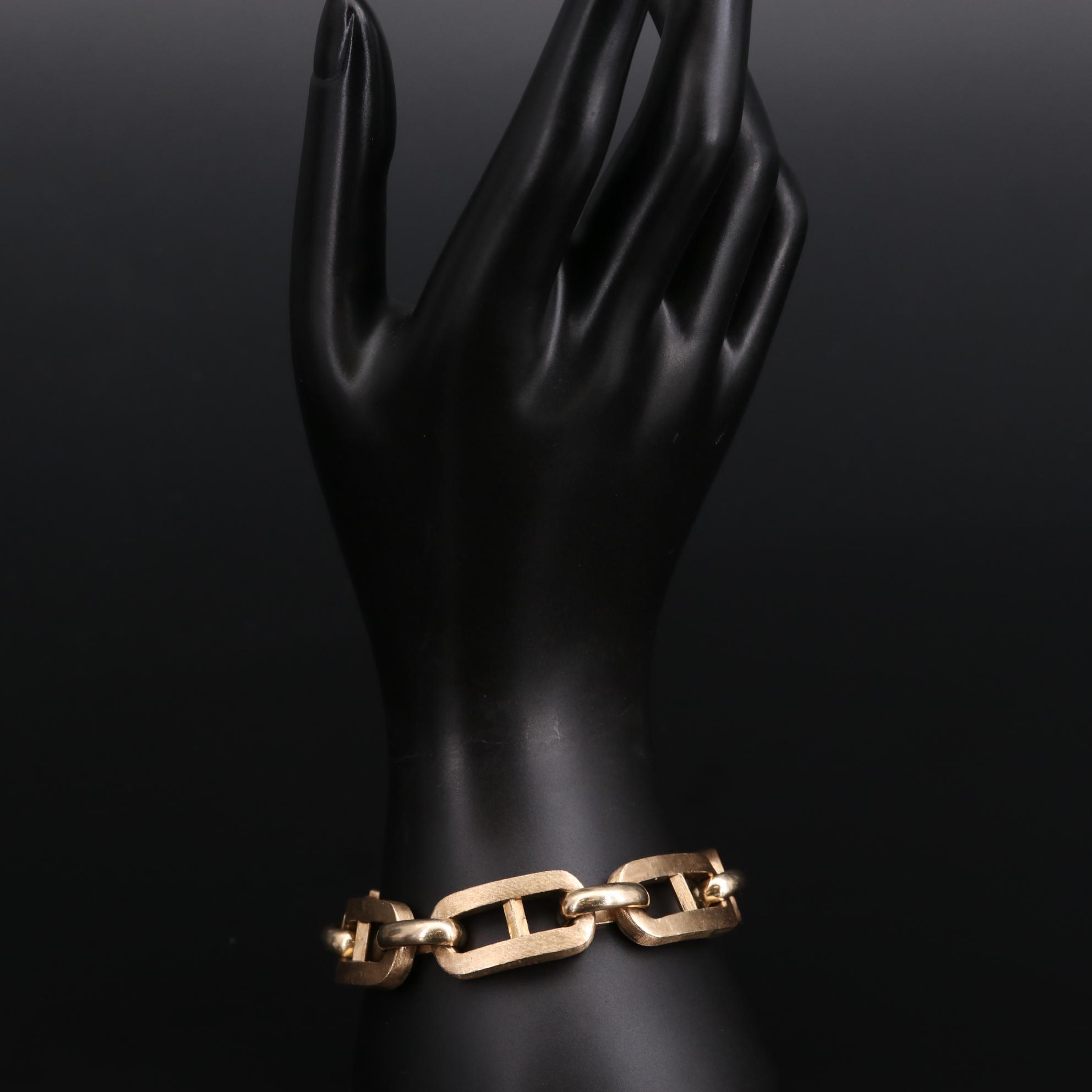 Zelman and Friedman 14K Gold Fancy Link Bracelet with Florentine Finish