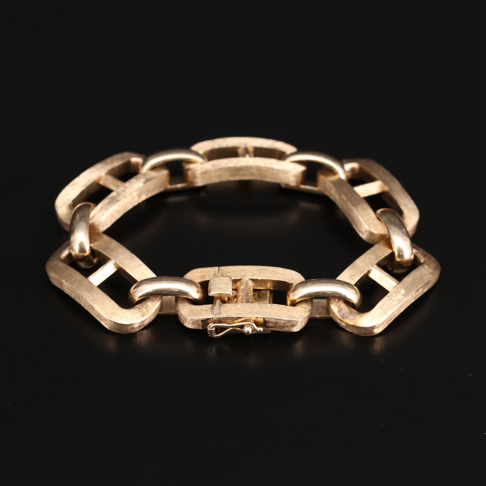 Zelman and Friedman 14K Gold Fancy Link Bracelet with Florentine Finish
