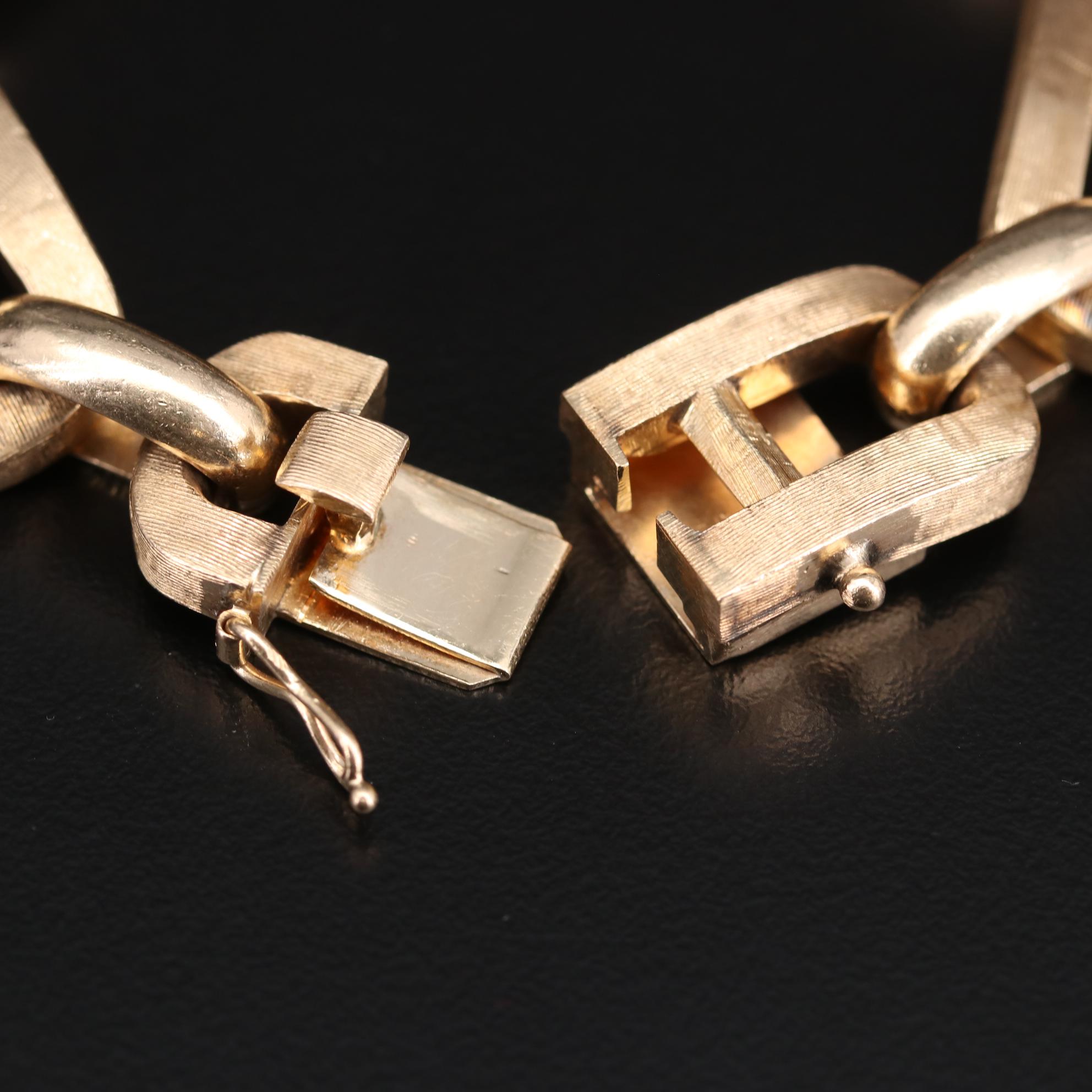 Zelman and Friedman 14K Gold Fancy Link Bracelet with Florentine Finish