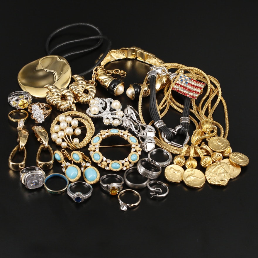 Assorted Rhinestone Jewelry Featuring Givenchy, Crown Trifari and Brighton