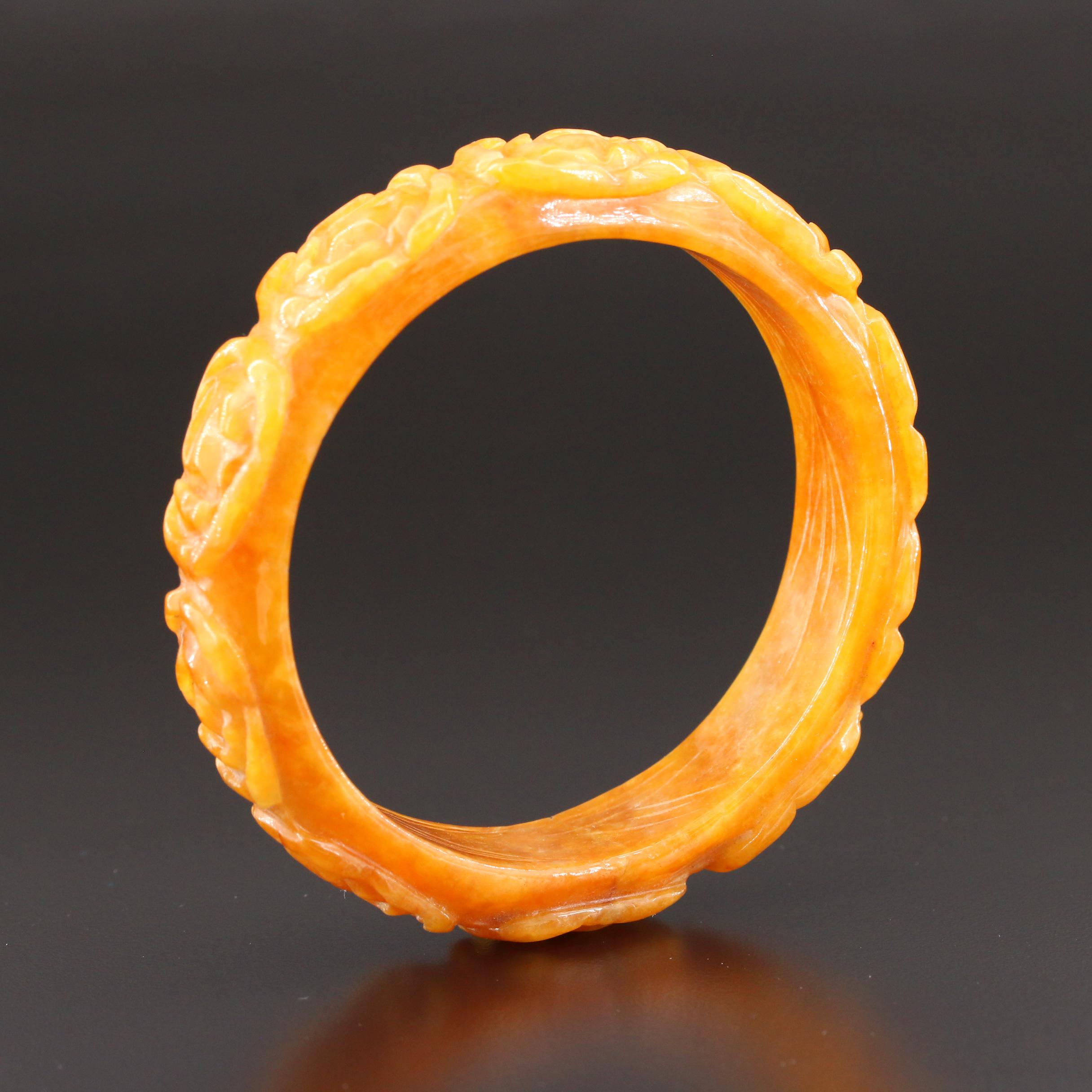 Carved Jadeite Bangle Bracelet