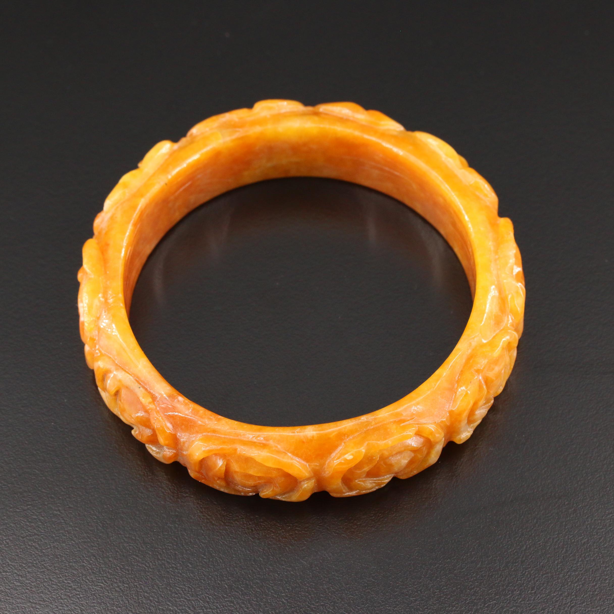 Carved Jadeite Bangle Bracelet