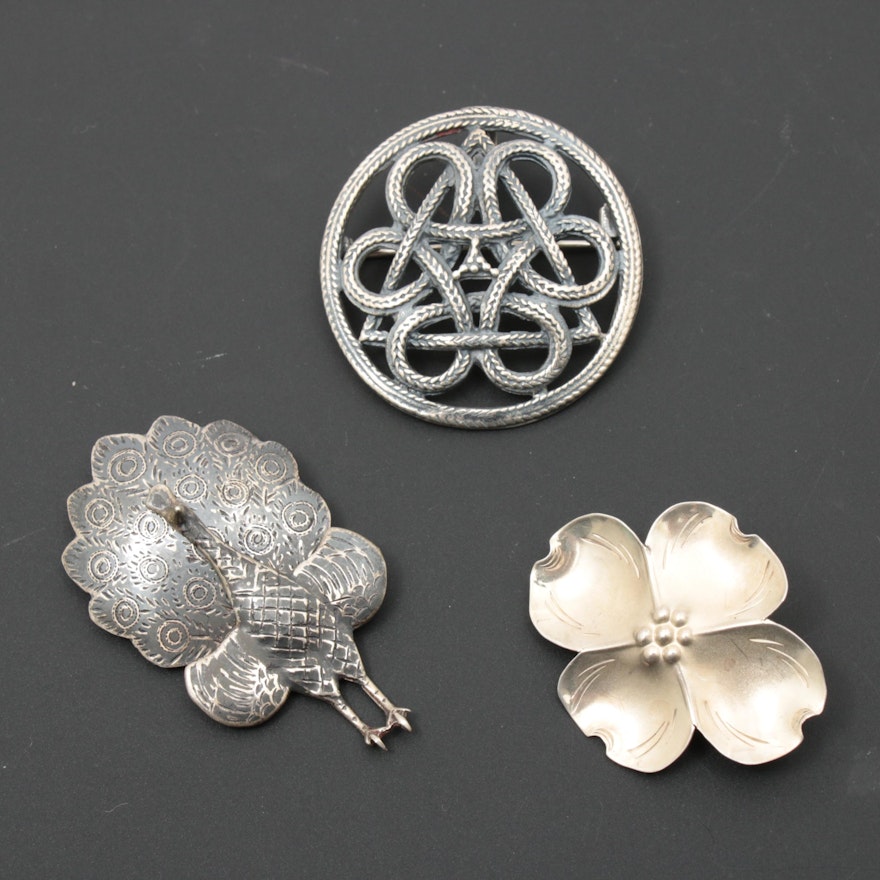Sterling Silver Brooches Including Stuart Nye