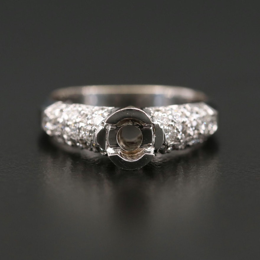 14K White Gold Diamond Semi-Mount Ring with Pavé Shoulders