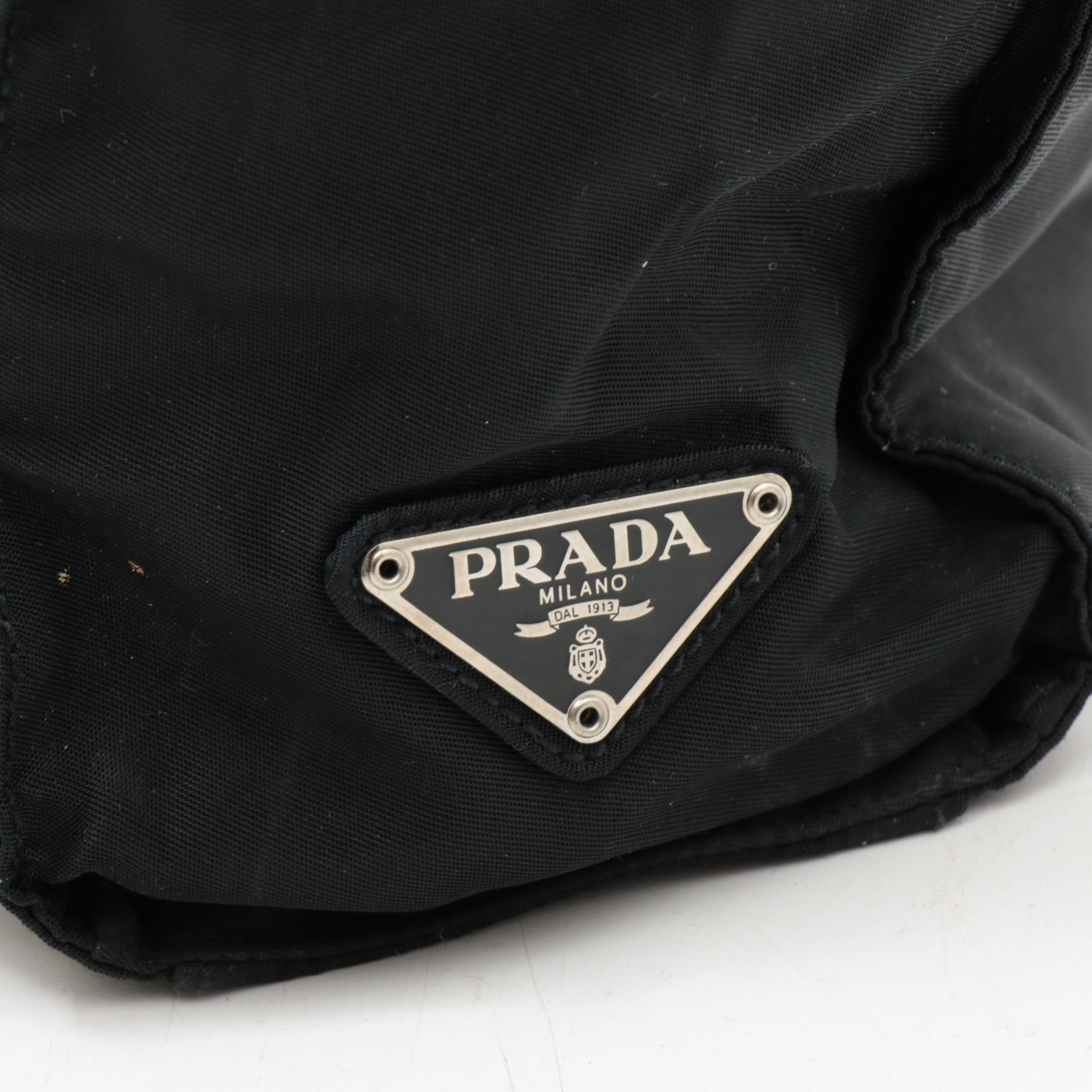 Prada Black Tessuto Nylon Tote with Metal and Chain Link Handles