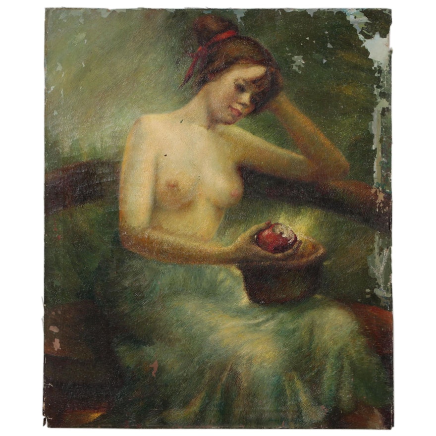 Anna E. Meltzer Oil Portrait of Female Nude, 1949