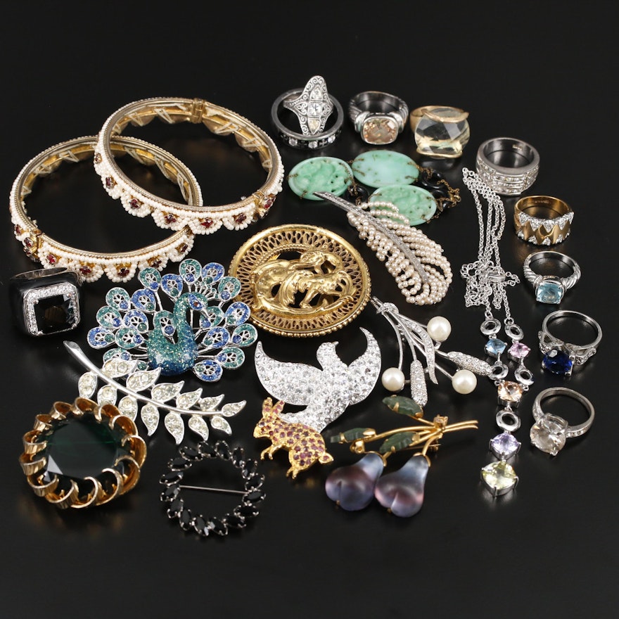 Assorted Jewelry Featuring Rhinestones, Pearls, Foil-backs and Glass