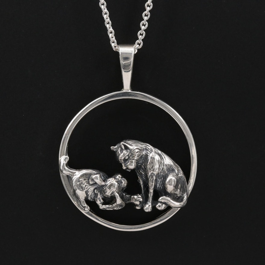 Sterling Dog and Cat Pendant Necklace by Kabana