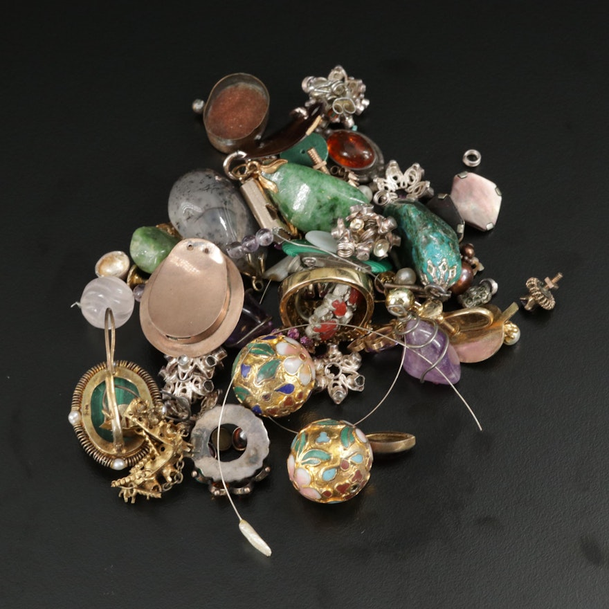 Scrap Lot with Components and Findings with Gemstones