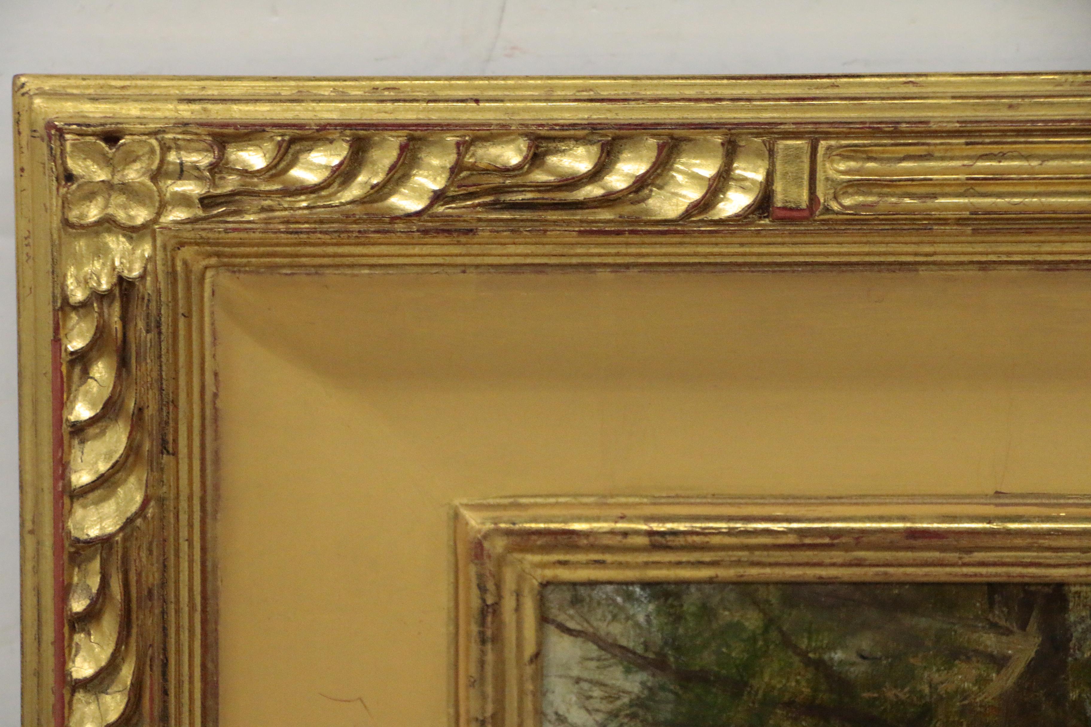 Olive P. Black Oil Painting of Pastoral Landscape with Cows in Stream