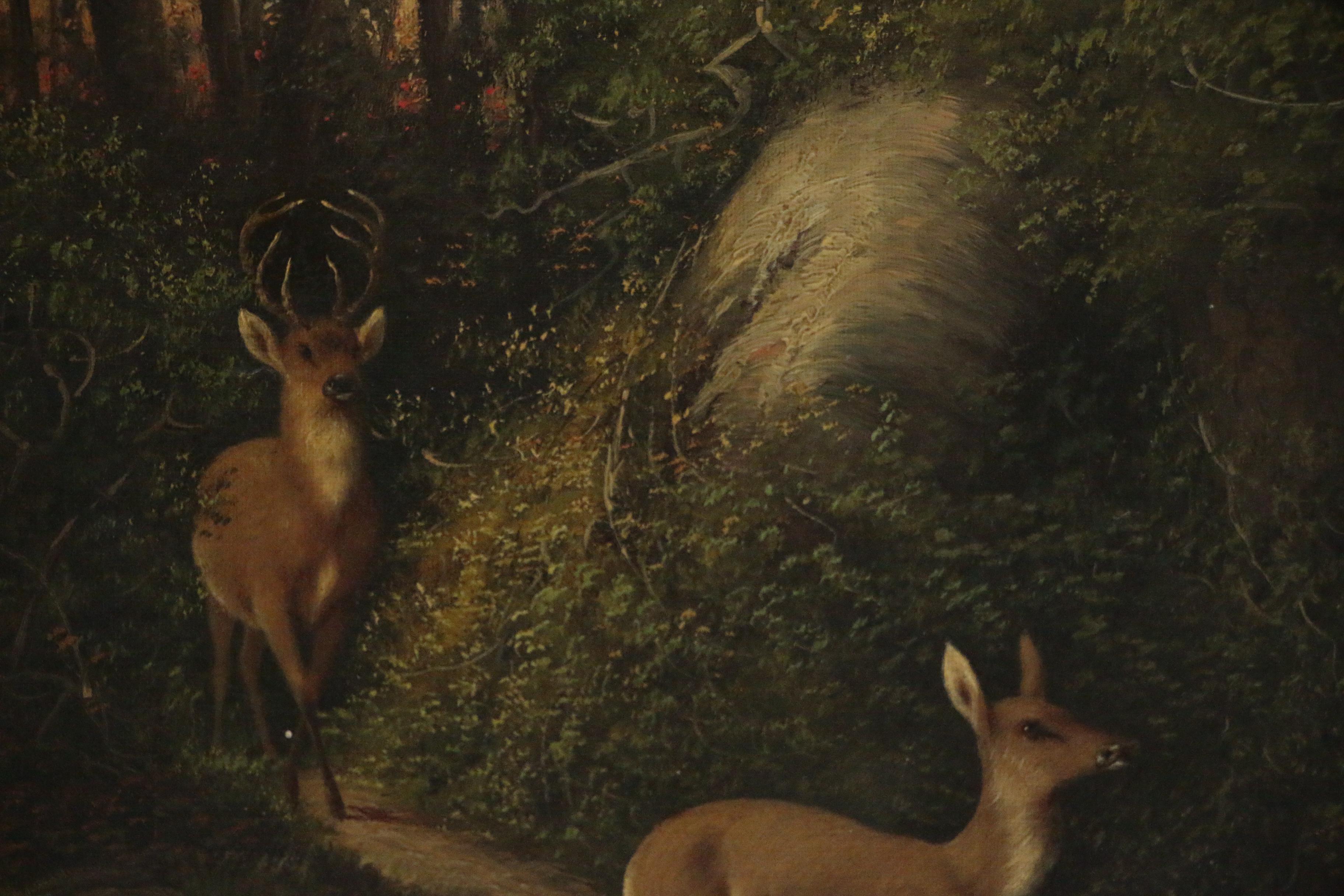 William Walton Oil Painting of Forest Interior with Deer