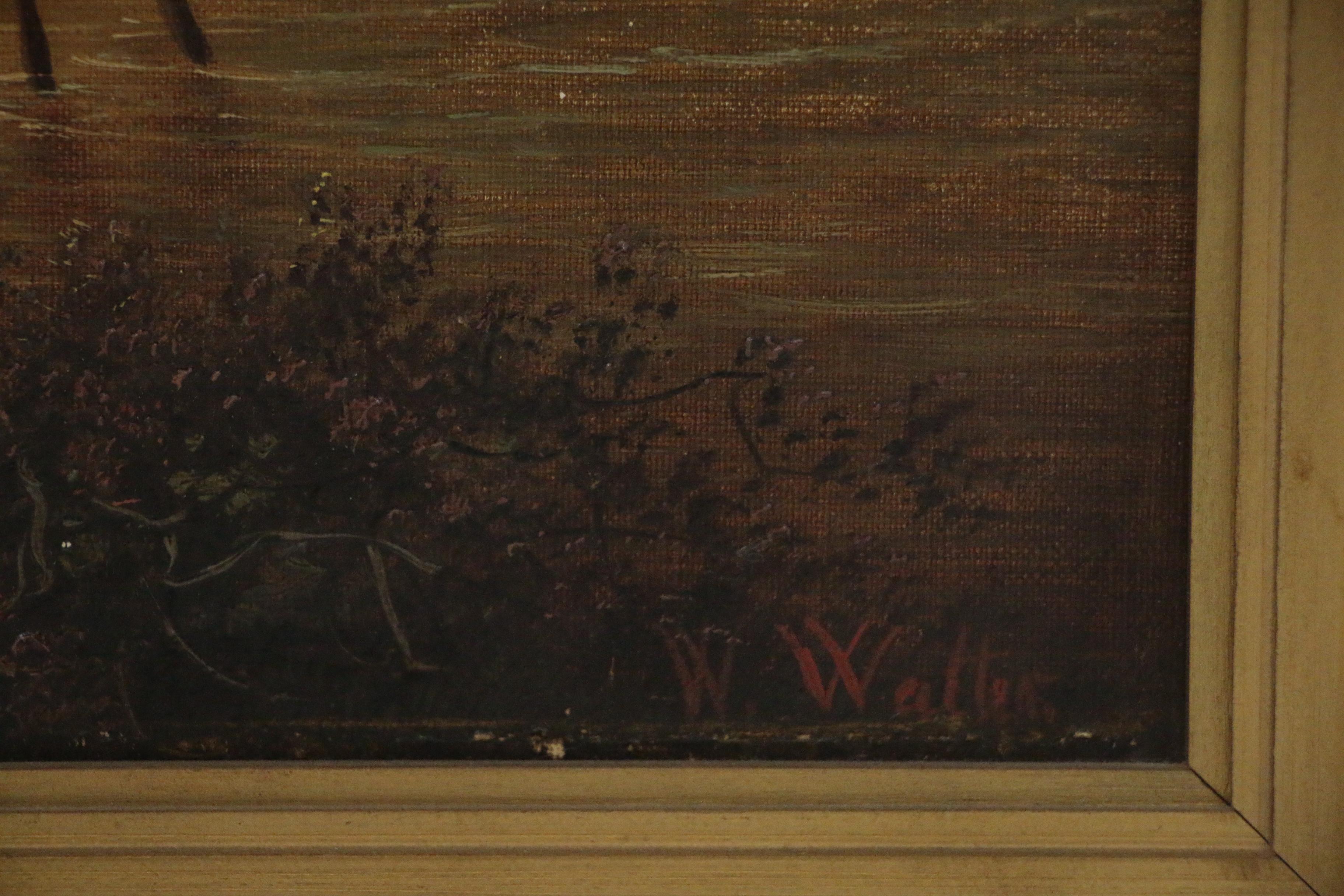 William Walton Oil Painting of Forest Interior with Deer