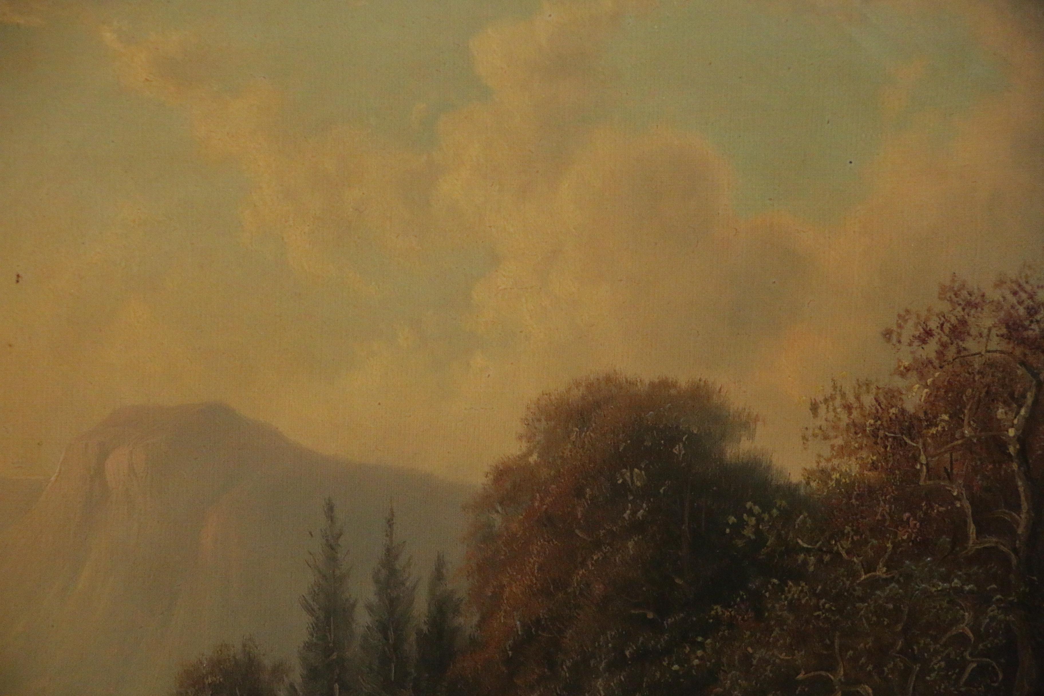 William Walton Oil Painting of Forest Landscape with Deer