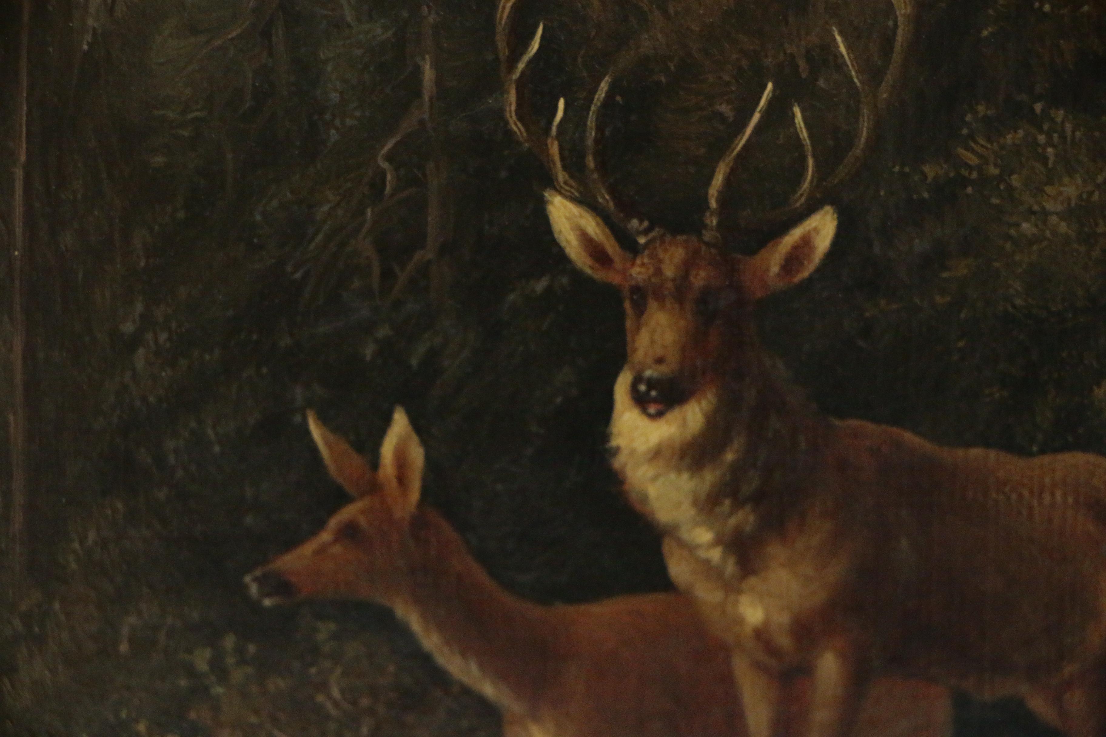 William Walton Oil Painting of Forest Landscape with Deer