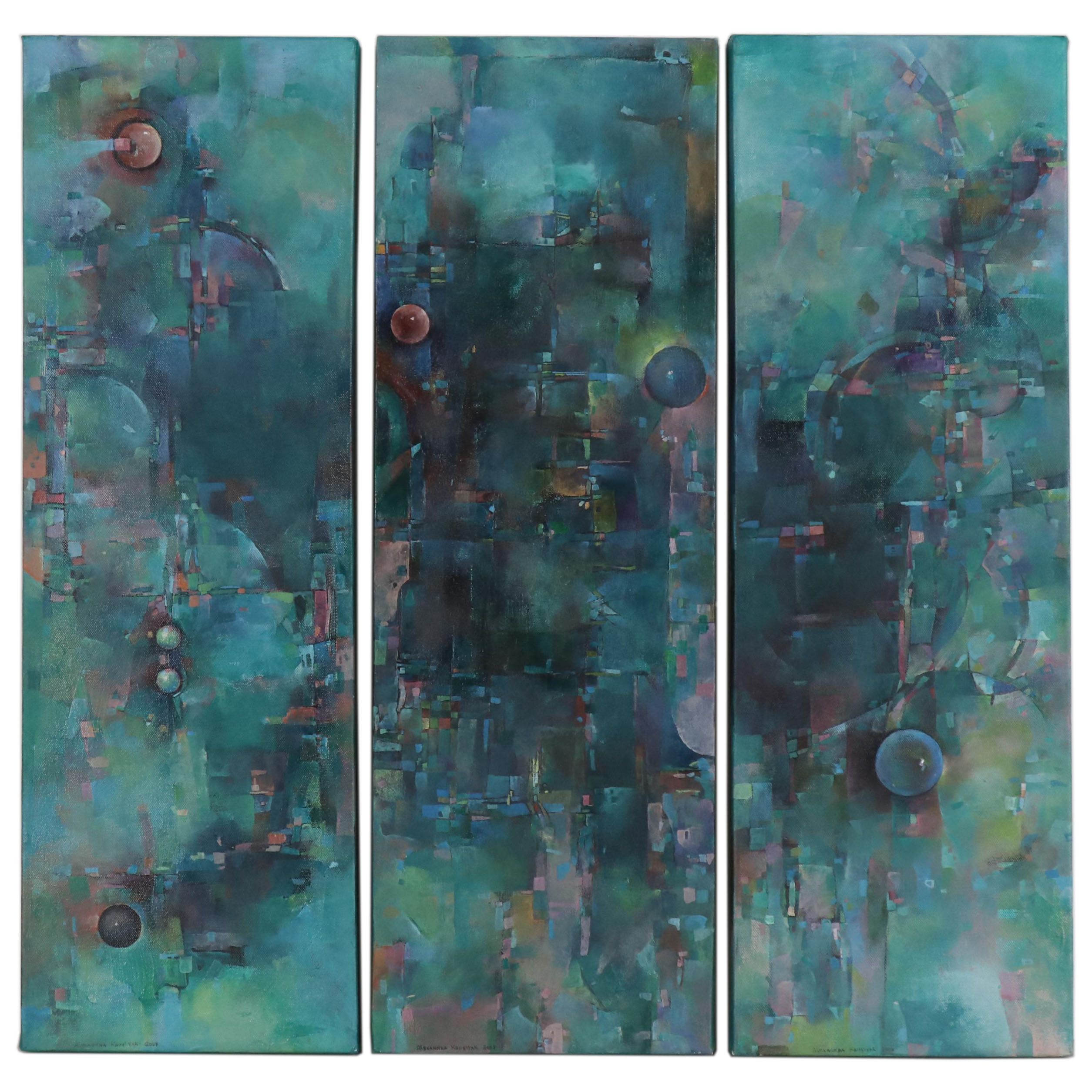 Alexandra Zecevic Abstract Acrylic Triptych Painting