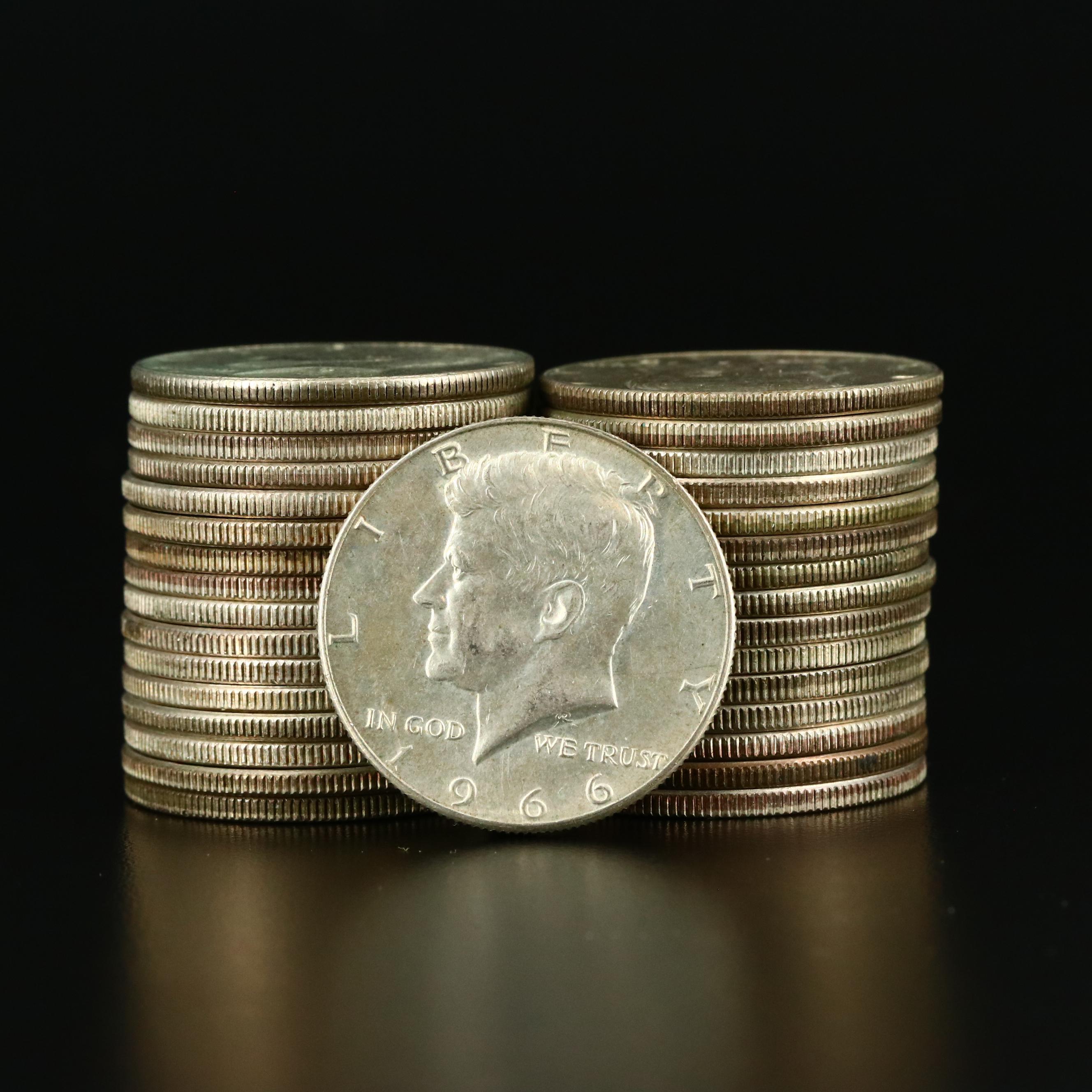 Thirty-Two JFK Silver Clad Half Dollars Ranging from 1965-1969