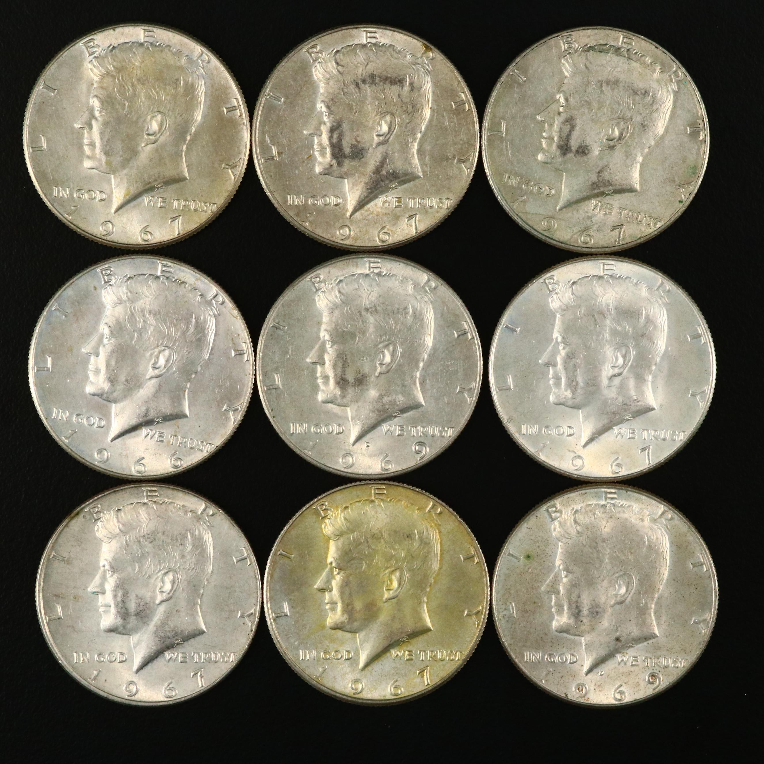 Thirty-Two JFK Silver Clad Half Dollars Ranging from 1965-1969