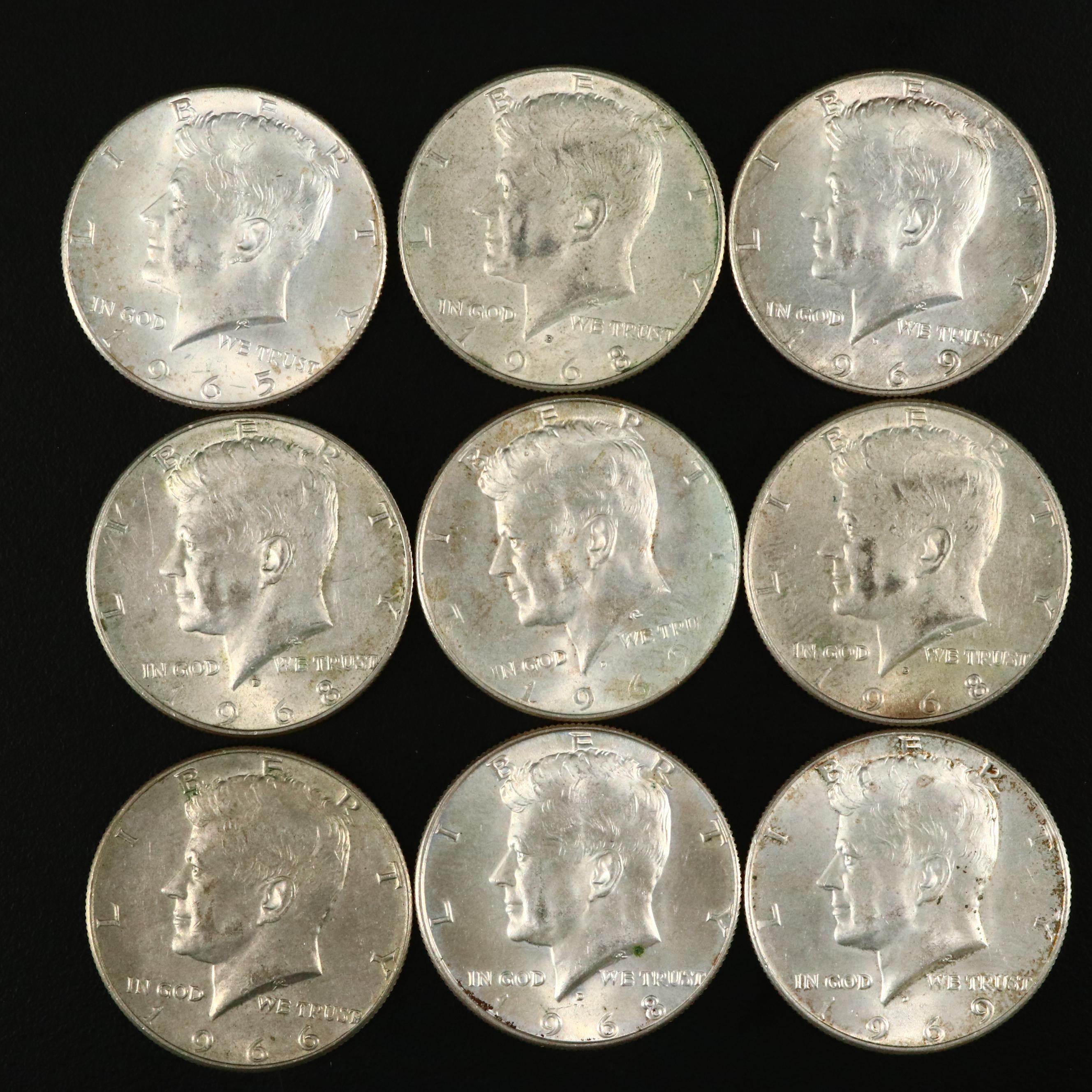 Thirty-Two JFK Silver Clad Half Dollars Ranging from 1965-1969