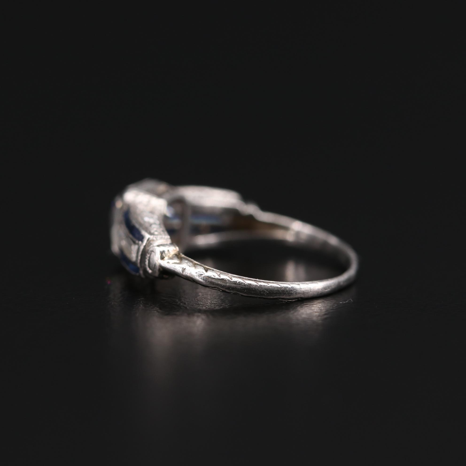 Art Deco Platinum 1.04 CTW Diamond and Sapphire Ring