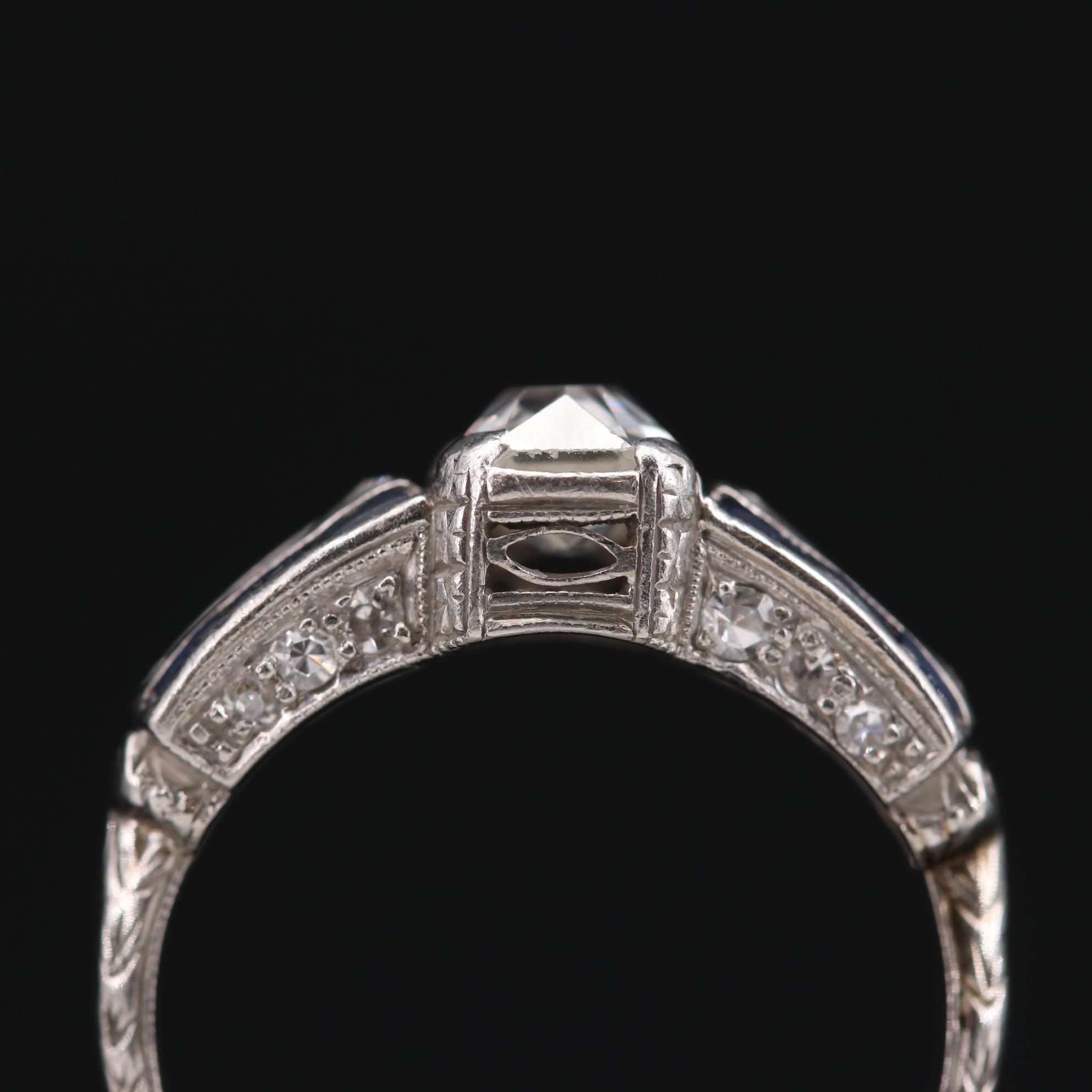 Art Deco Platinum 1.04 CTW Diamond and Sapphire Ring