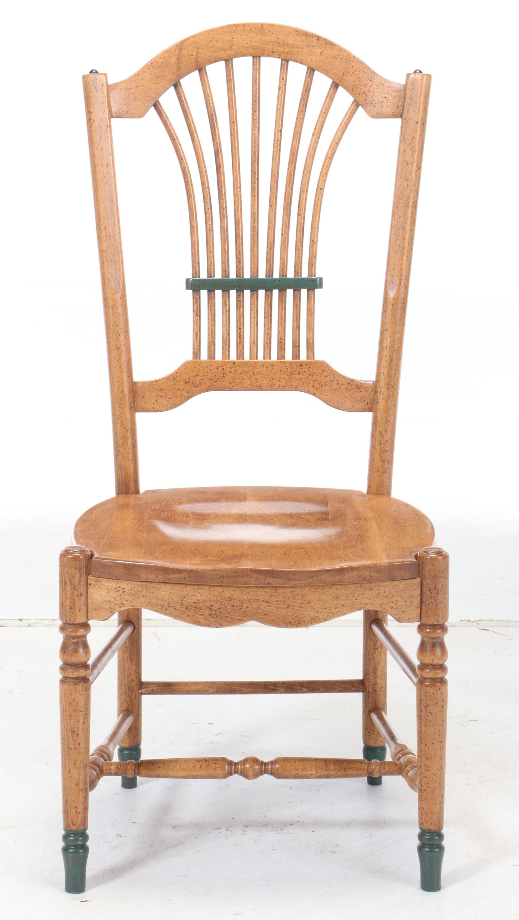 David Marsh Paint-Decorated Pine Table and Six Maple Chairs, Late 20th Century