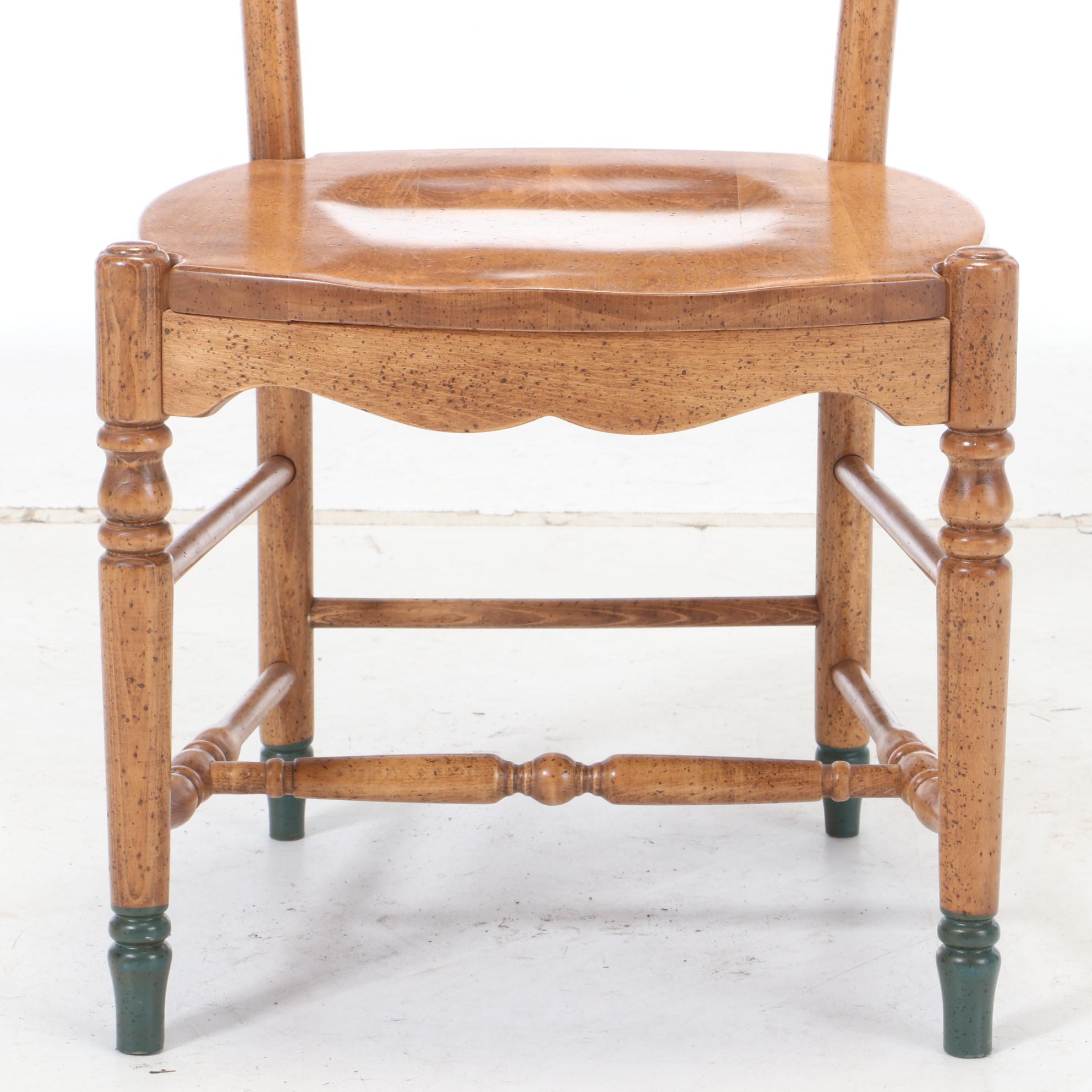 David Marsh Paint-Decorated Pine Table and Six Maple Chairs, Late 20th Century