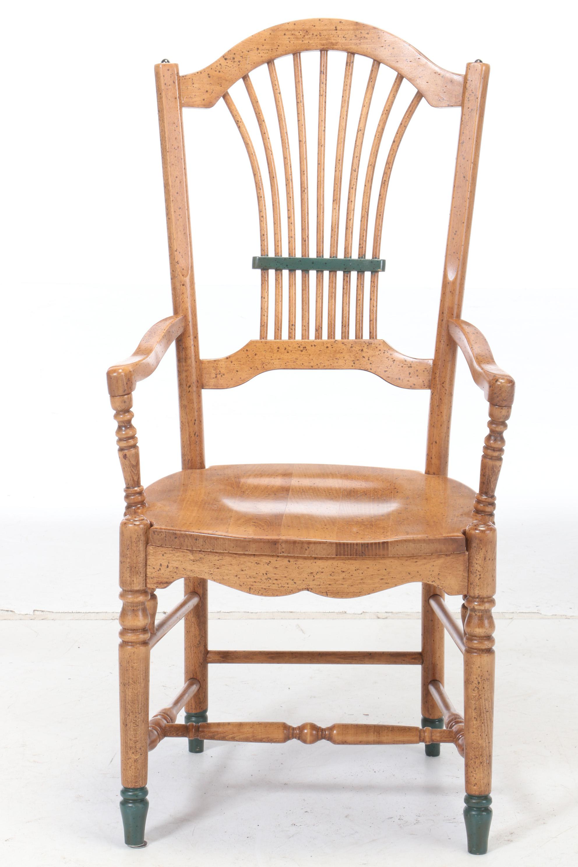 David Marsh Paint-Decorated Pine Table and Six Maple Chairs, Late 20th Century