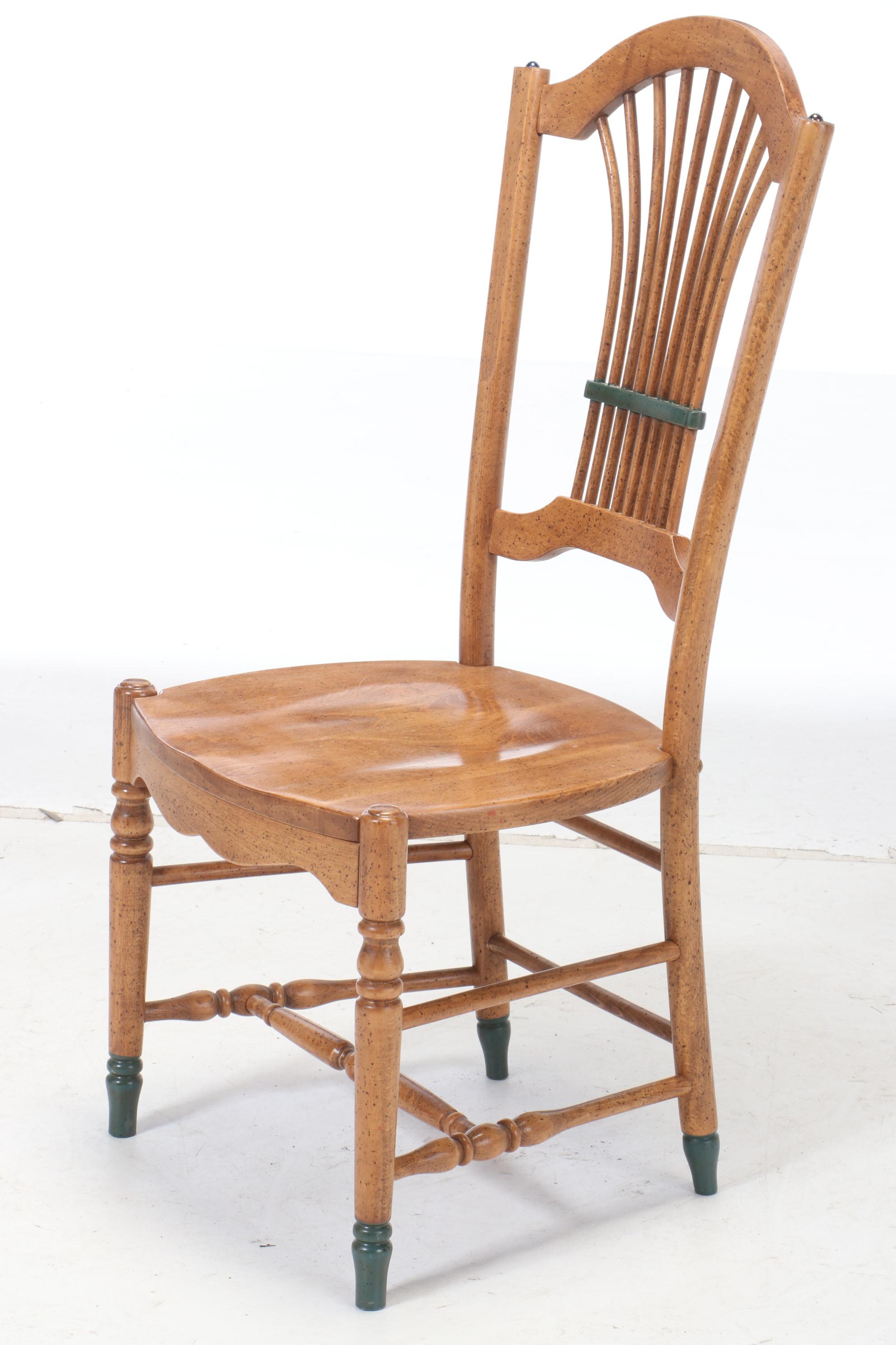 David Marsh Paint-Decorated Pine Table and Six Maple Chairs, Late 20th Century