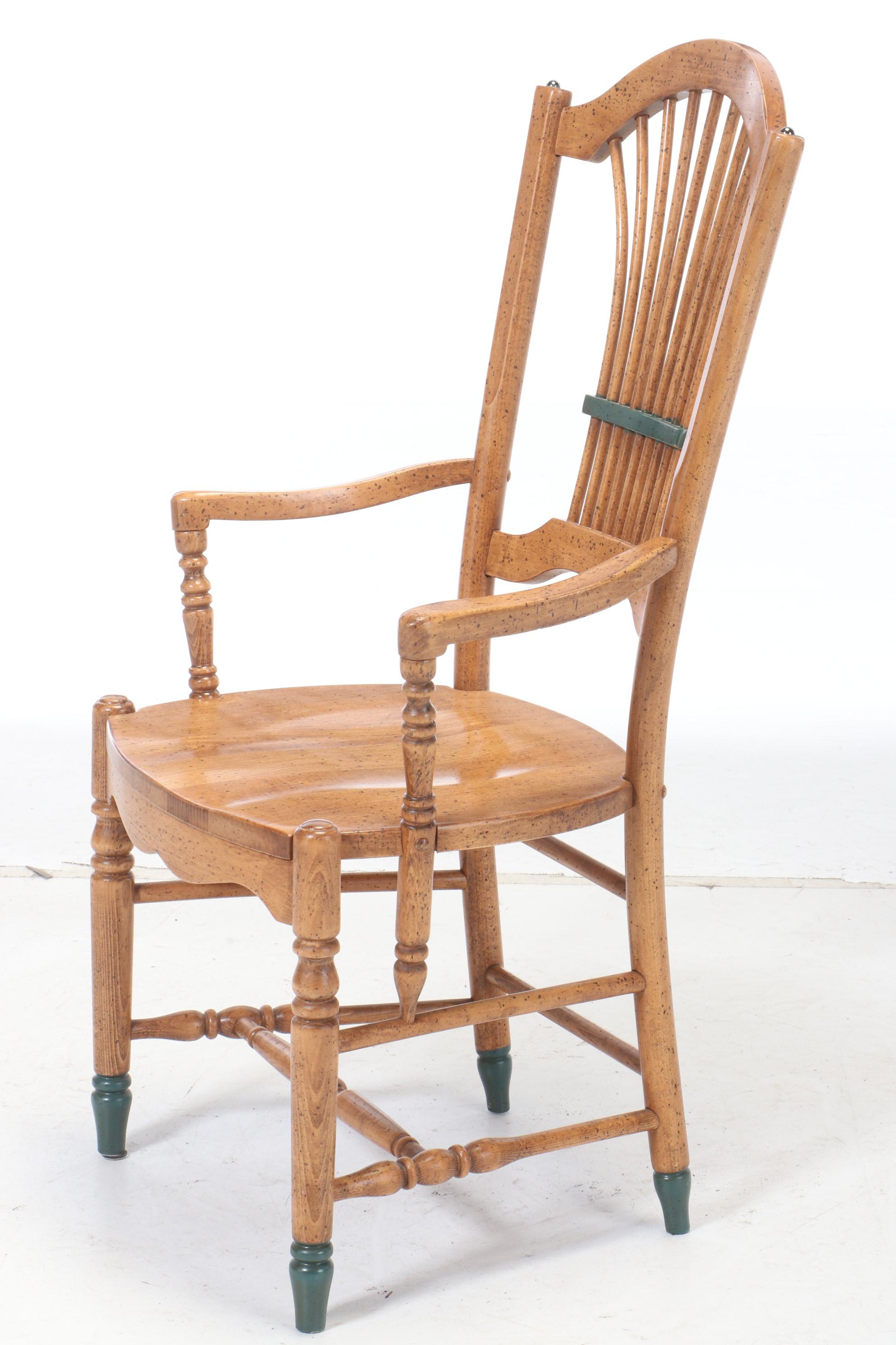 David Marsh Paint-Decorated Pine Table and Six Maple Chairs, Late 20th Century