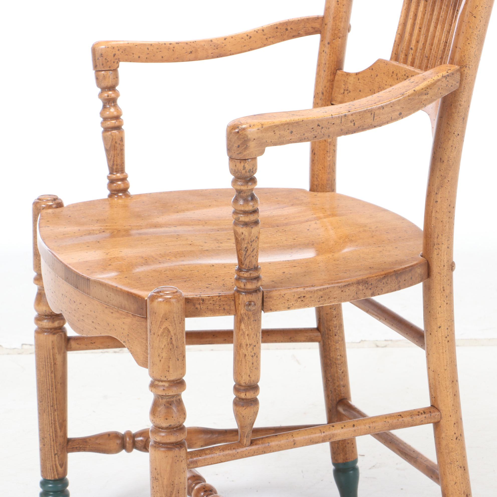 David Marsh Paint-Decorated Pine Table and Six Maple Chairs, Late 20th Century