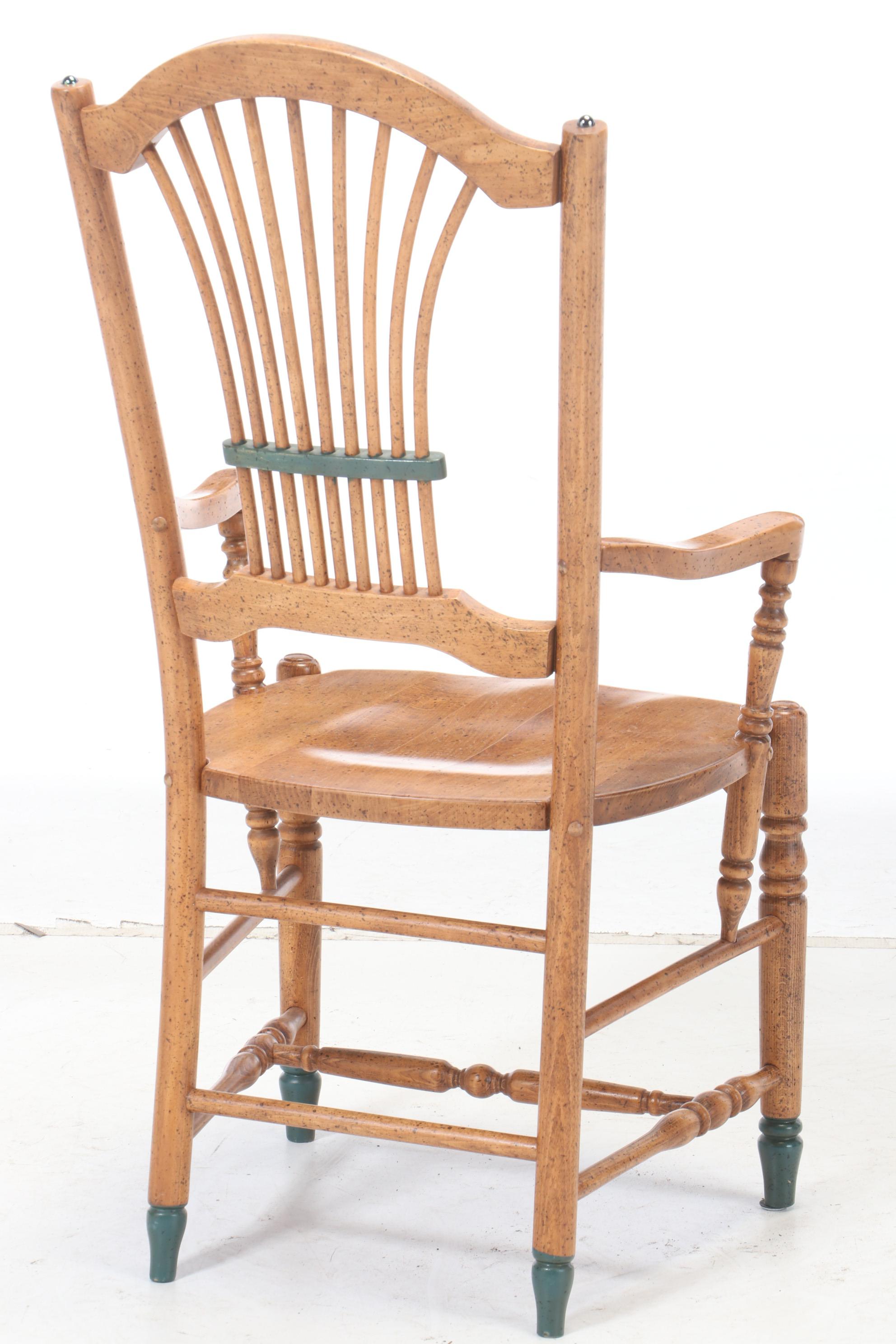 David Marsh Paint-Decorated Pine Table and Six Maple Chairs, Late 20th Century