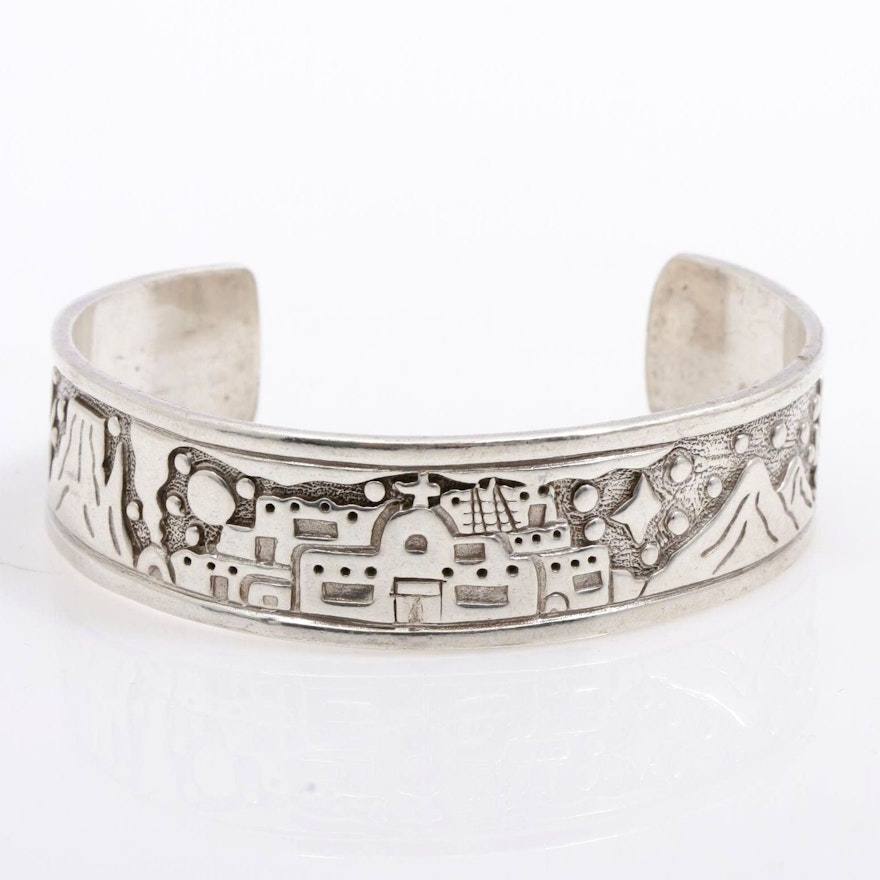 Scott Dave Navajo Diné Sterling Silver Storyteller Cuff Bracelet