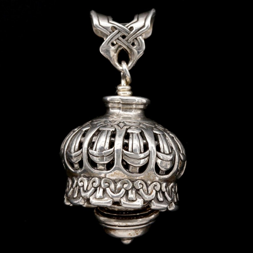 Tibetan Style Sterling Bell Pendant with "Endless Knot" Motif Bail