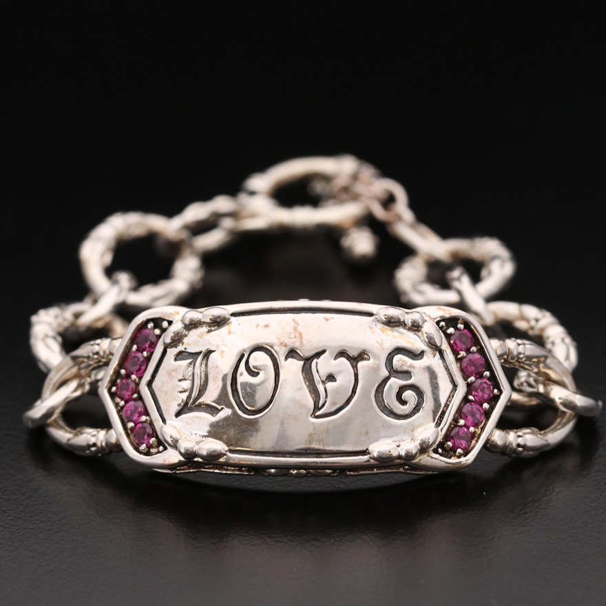 Sterling Silver Rhodolite Garnet "Love" Bracelet