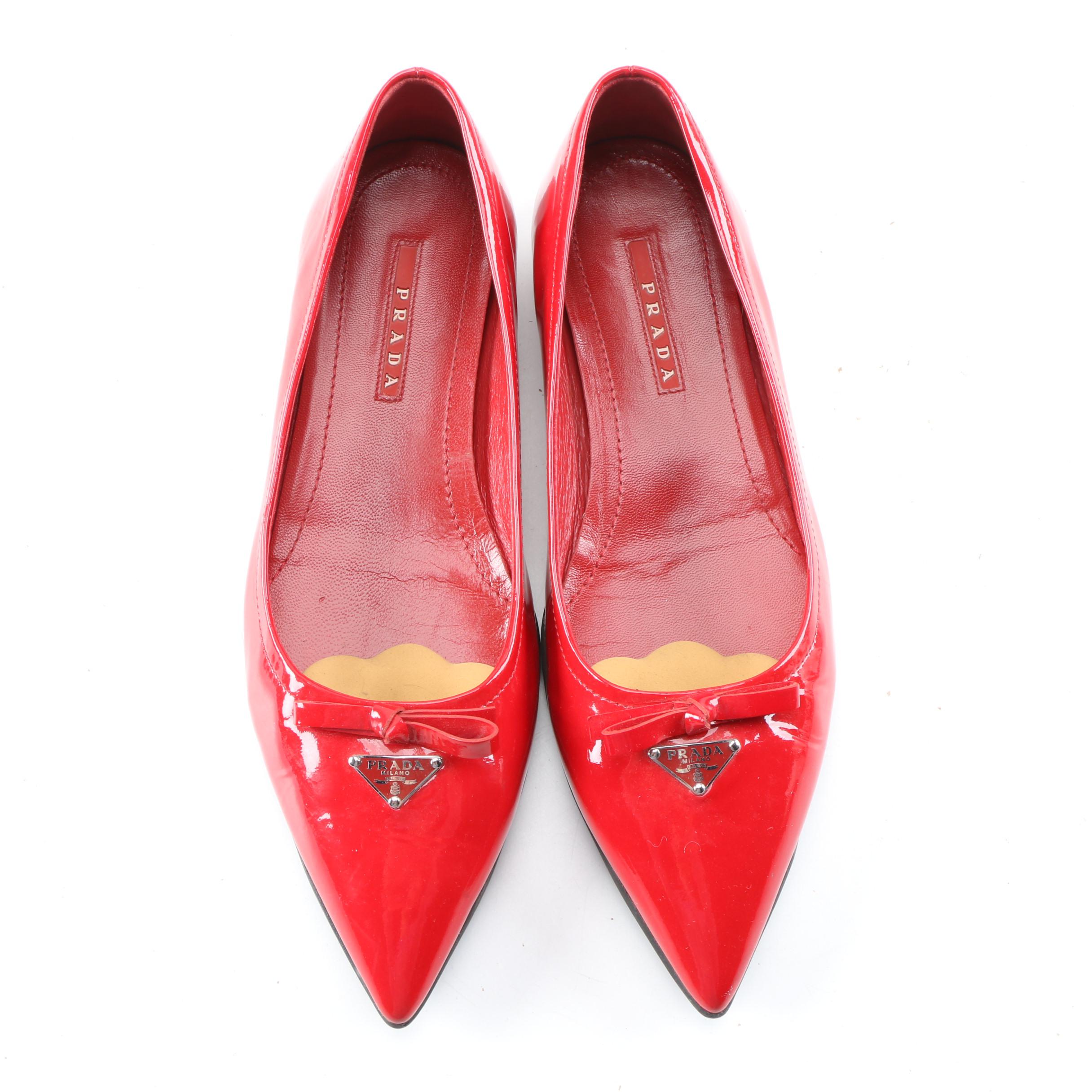 Prada Red Patent Leather Pointed Toe Flats