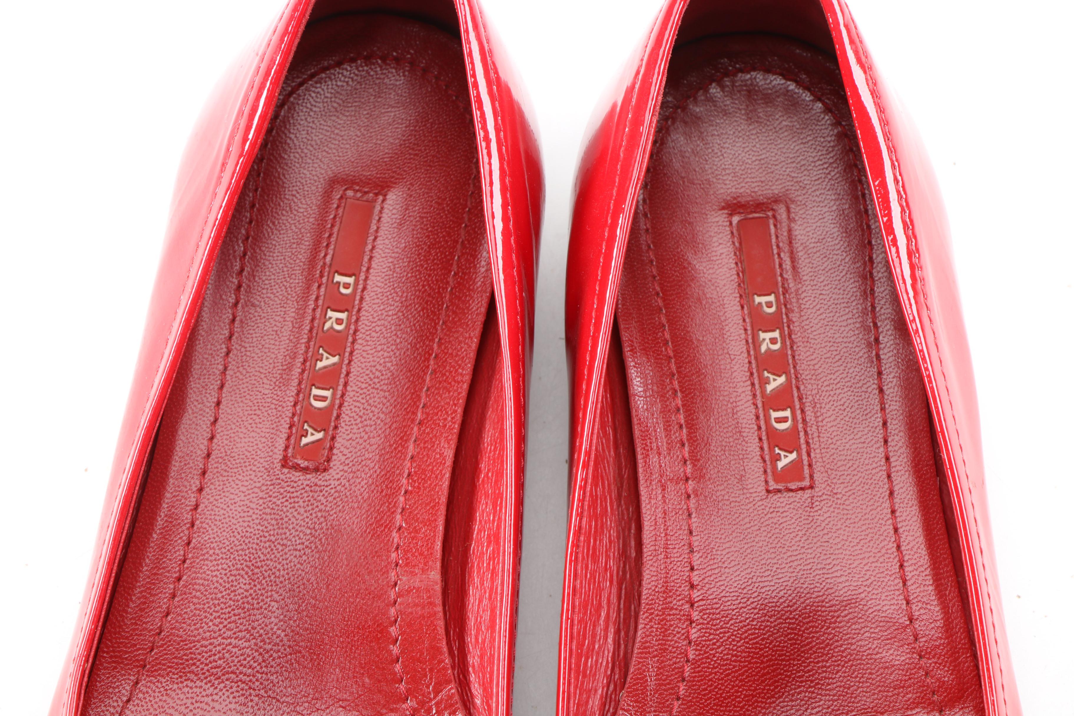 Prada Red Patent Leather Pointed Toe Flats
