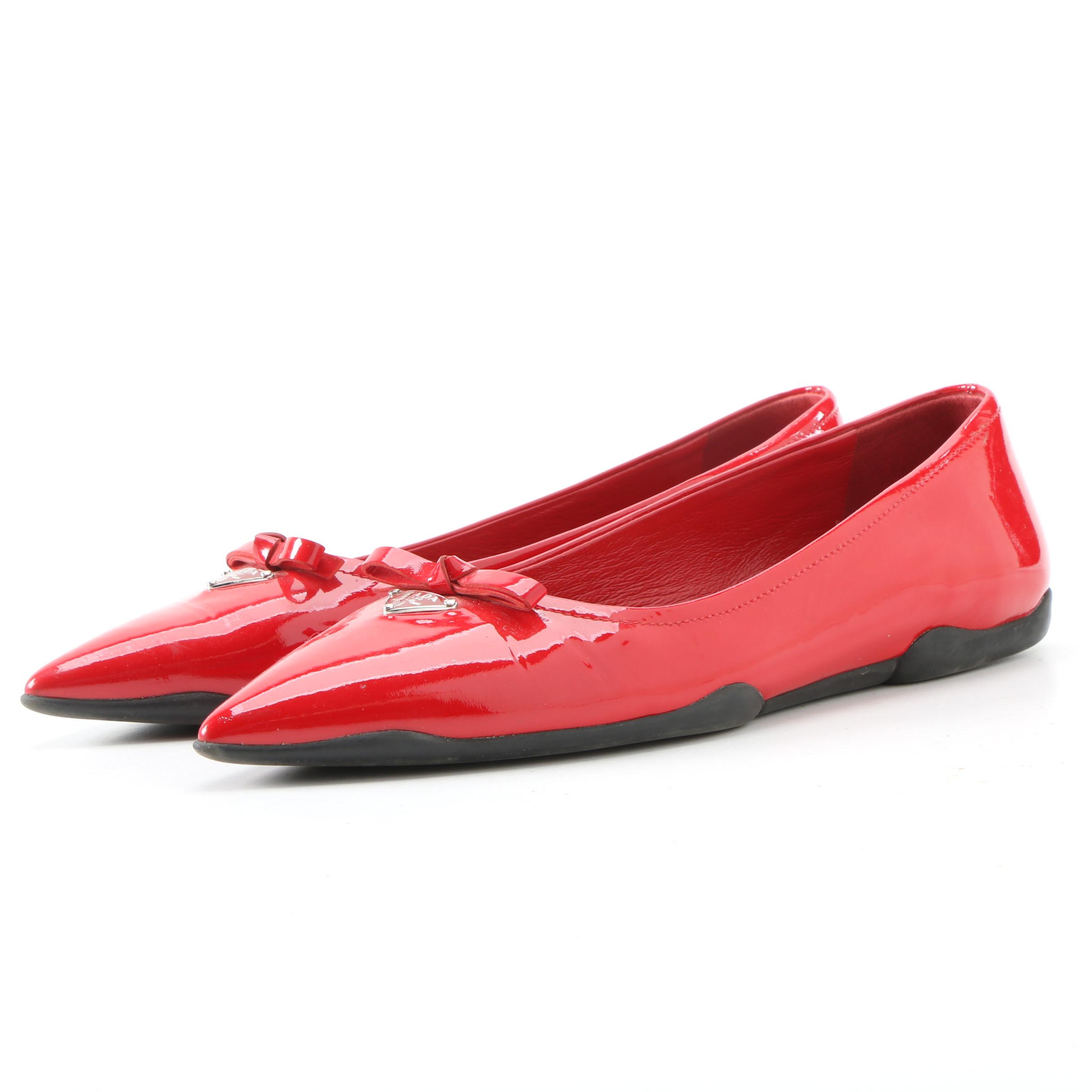 Prada Red Patent Leather Pointed Toe Flats